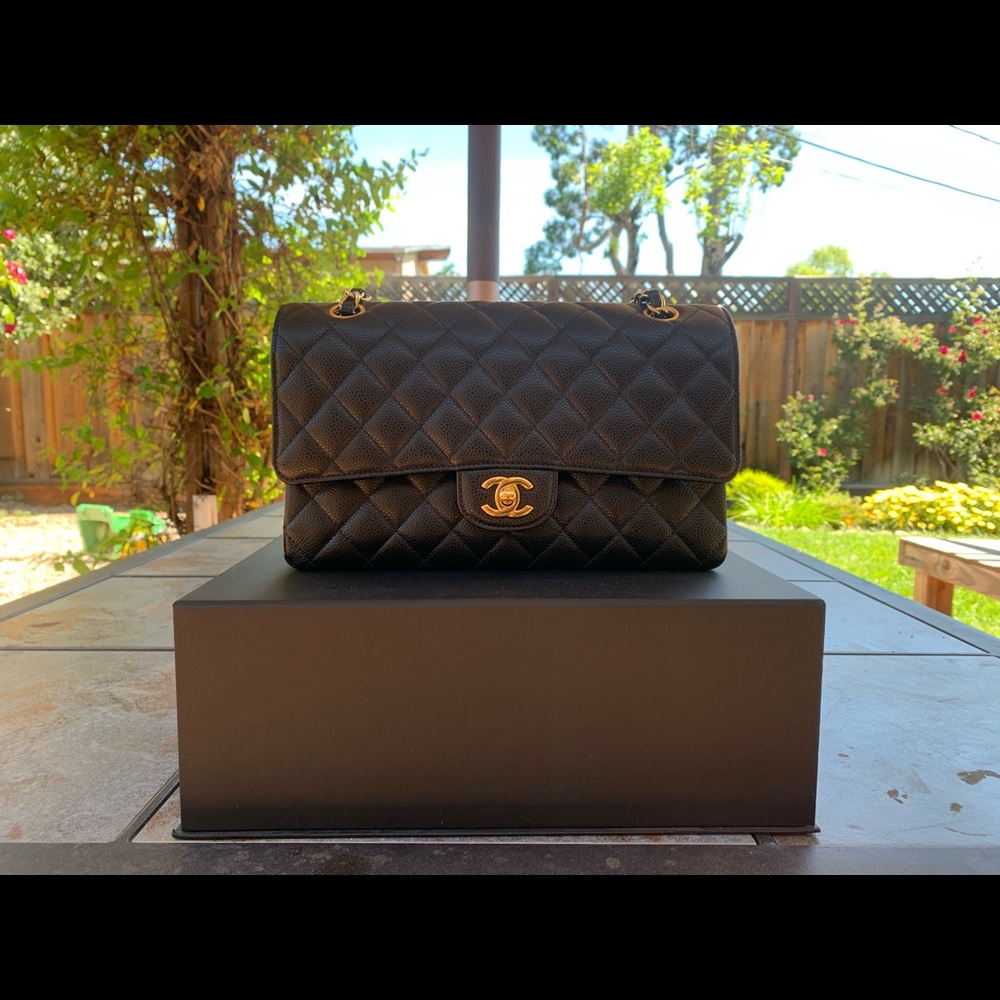 New Classic Med Black Chanel Caviar Gold Hardware